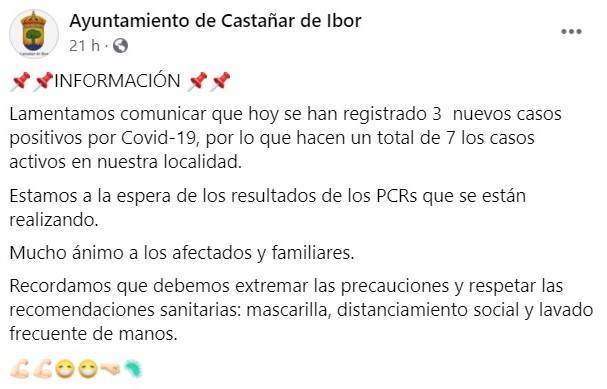 Siete casos activos de COVID-19 (septiembre 2020) - Castañar de Ibor (Cáceres)