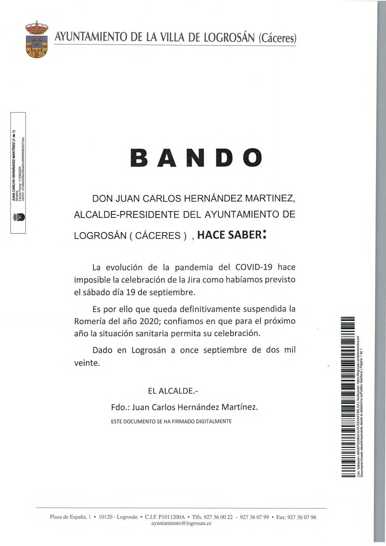 Suspensión definitiva de la Jira (2020) - Logrosán (Cáceres)