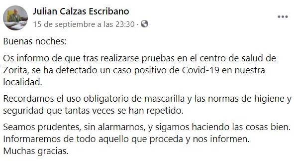 Un positivo por coronavirus (septiembre 2020) - Alcollarín (Cáceres)