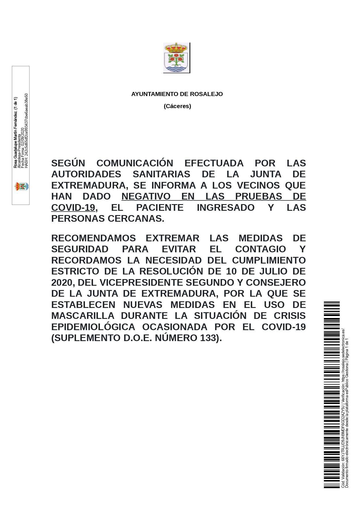 Un recuperado por coronavirus (septiembre 2020) - Rosalejo (Cáceres)