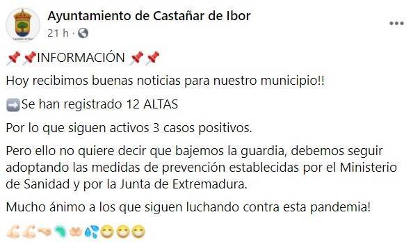 12 altas de COVID-19 (octubre 2020) - Castañar de Ibor (Cáceres)