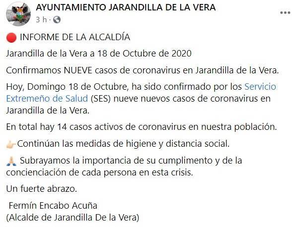 9 nuevos positivos por coronavirus (octubre 2020) - Jarandilla de la Vera (Cáceres)