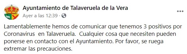 Cinco casos de COVID-19 (octubre 2020) - Talaveruela de la Vera (Cáceres) 1