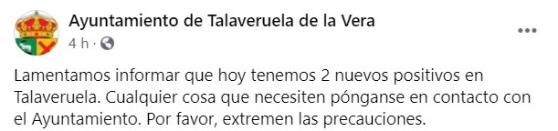 Cinco casos de COVID-19 (octubre 2020) - Talaveruela de la Vera (Cáceres) 2