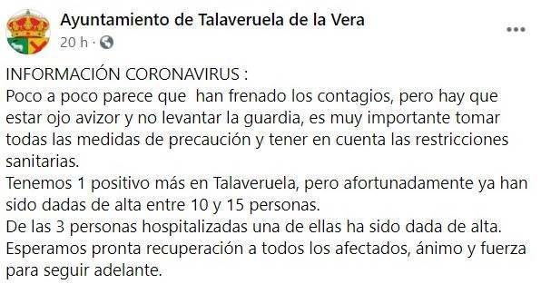 Nuevo positivo por coronavirus (octubre 2020) - Talaveruela de la Vera (Cáceres)