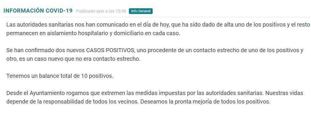 10 casos positivos activos de COVID-19 (noviembre 2020) - Torremocha (Cáceres)