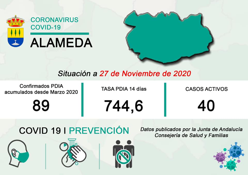 40 casos positivos activos de COVID-19 (noviembre 2020) - Alameda (Málaga)