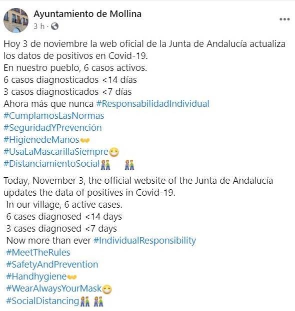 6 casos activos de COVID-19 (noviembre 2020) - Mollina (Málaga)