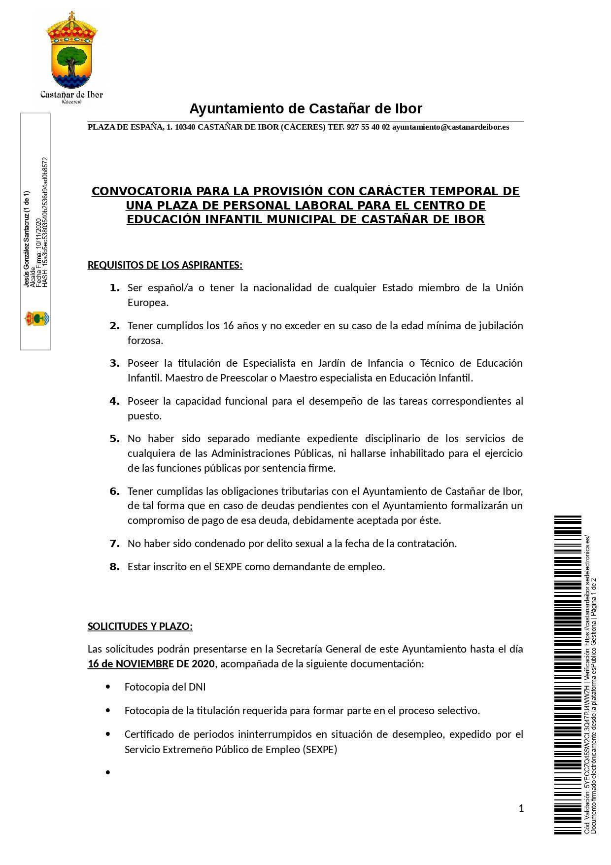 Maestro especialista en educación infantil (2020) - Castañar de Ibor (Cáceres) 1