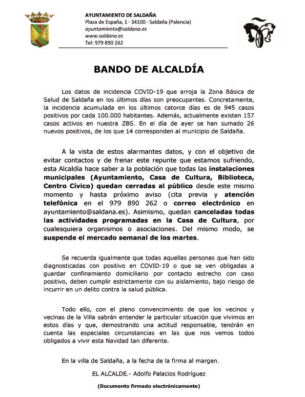 14 nuevos casos positivos por COVID-19 (diciembre 2020) - Saldaña (Palencia)