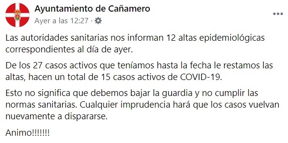 2 nuevos positivos y 22 nuevas altas de COVID-19 (diciembre 2020) - Cañamero (Cáceres) 1