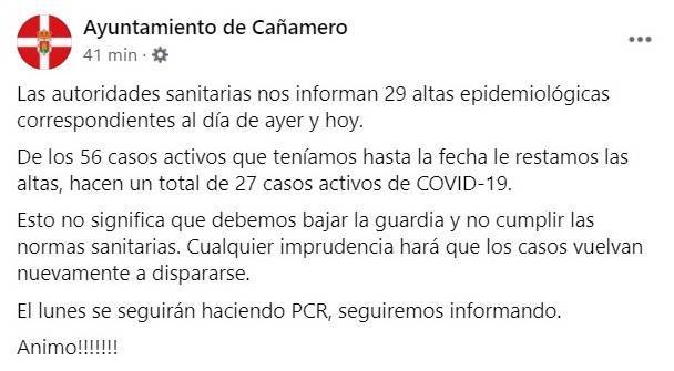 29 nuevas altas de COVID-19 (diciembre 2020) - Cañamero (Cáceres)