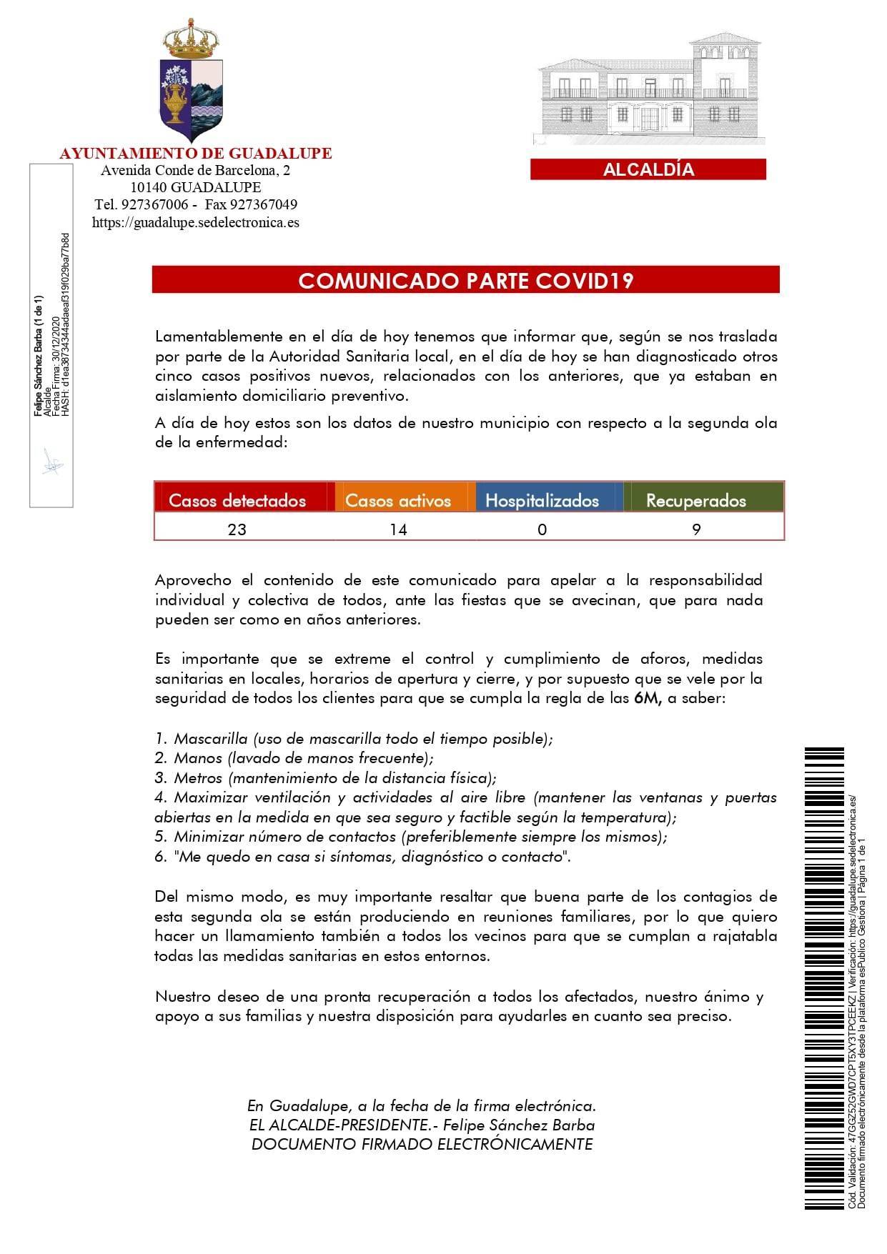 5 nuevos positivos y 3 nuevas altas de COVID-19 (diciembre 2020) - Guadalupe (Cáceres) 1