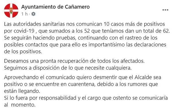 62 casos positivos de COVID-19 (diciembre 2020) - Cañamero (Cáceres)