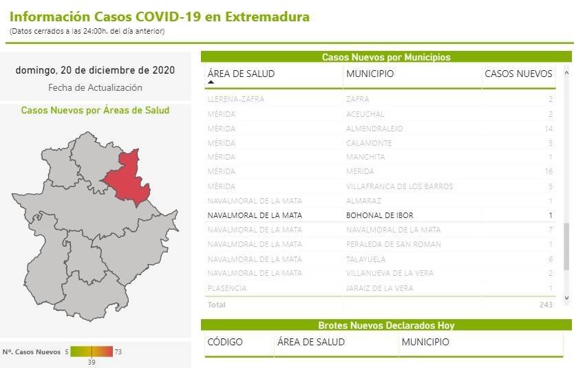 Nuevo caso positivo de COVID-19 (diciembre 2020) - Bohonal de Ibor (Cáceres)