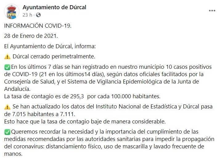 10 nuevos casos positivos de COVID-19 (enero 2021) - Dúrcal (Granada)