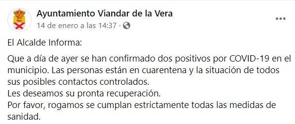 2 casos positivos de COVID-19 (enero 2021) - Viandar de la Vera (Cáceres)