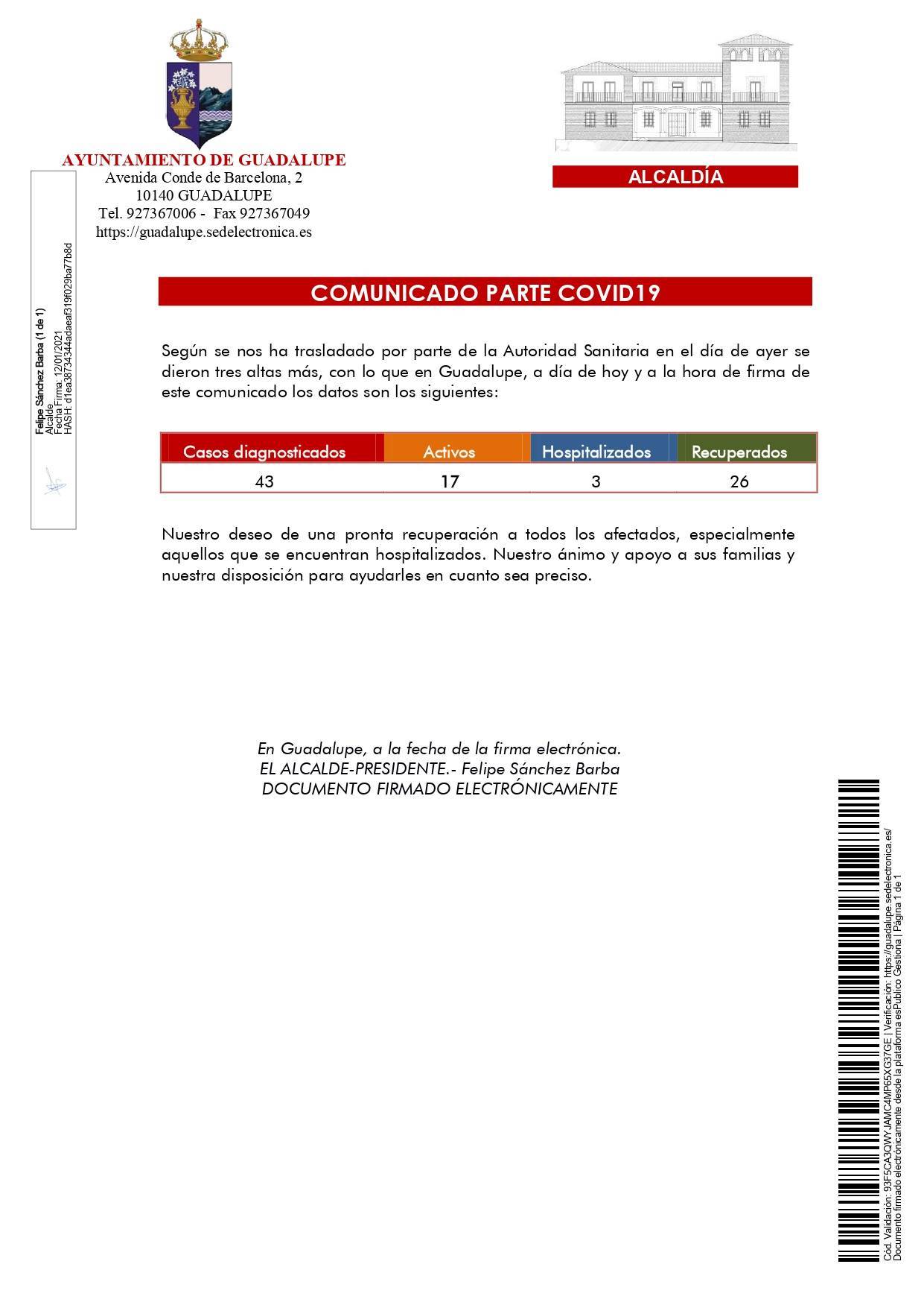 3 nuevas altas de COVID-19 (enero 2021) - Guadalupe (Cáceres)