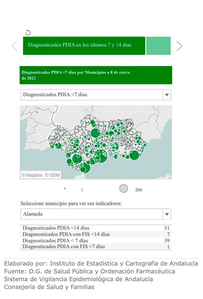39 nuevos casos positivos de COVID-19 (enero 2021) - Alameda (Málaga)