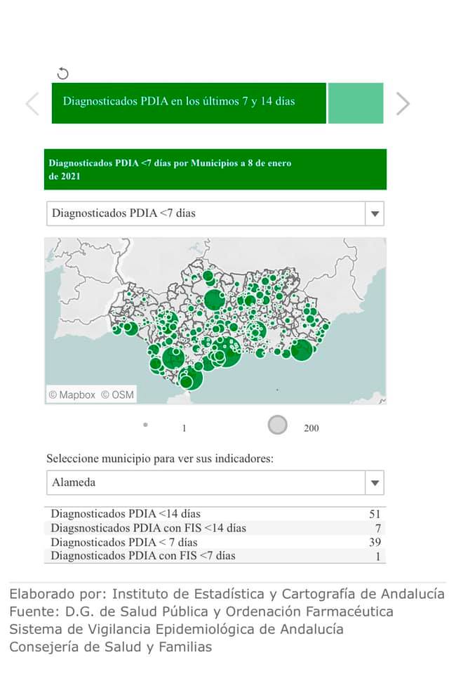 39 nuevos casos positivos de COVID-19 (enero 2021) - Alameda (Málaga)