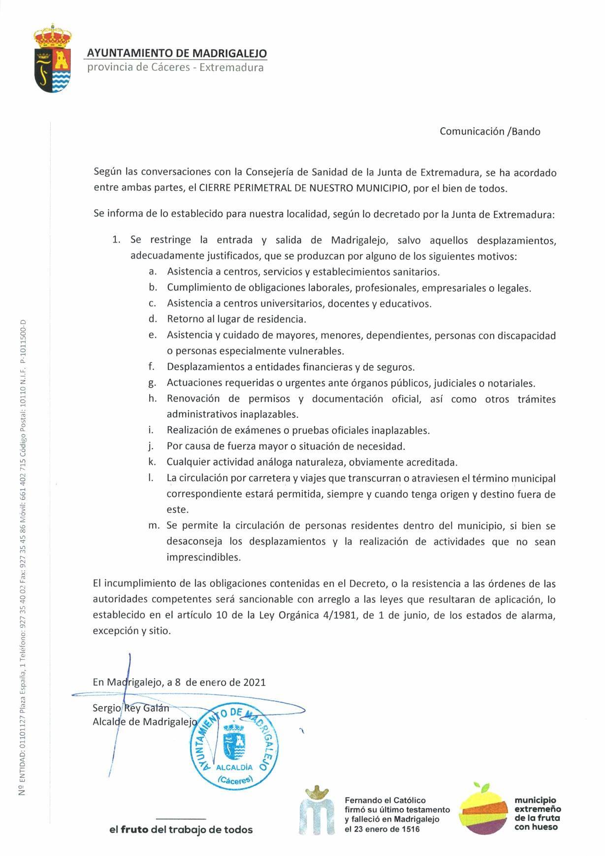 57 casos positivos y cierre perimetral por COVID-19 (enero 2021) - Madrigalejo (Cáceres) 2