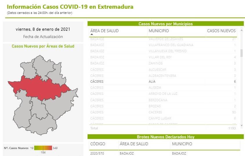 6 nuevos casos positivos de COVID-19 (enero 2021) - Alía (Cáceres)