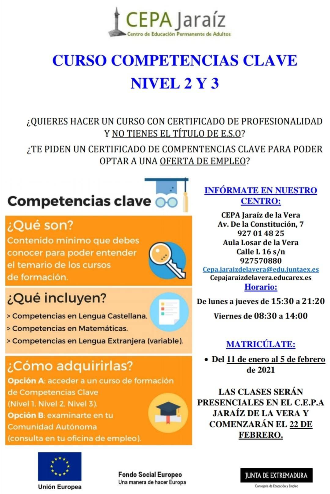 Curso de competencias clave nivel 2 y 3 (2021) - Jaraíz de la Vera (Cáceres)