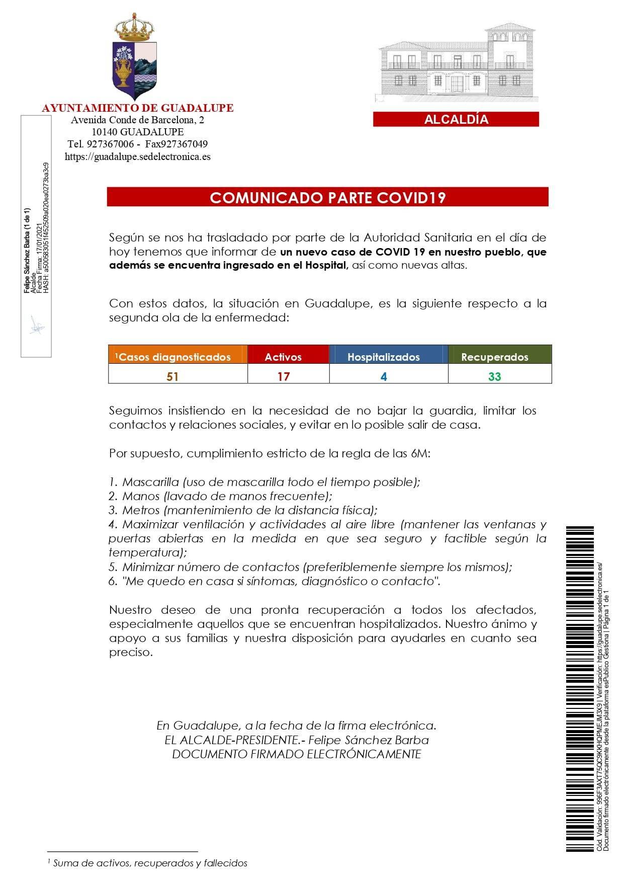 Nuevo hospitalizado y 7 altas de COVID-19 (enero 2021) - Guadalupe (Cáceres) 2