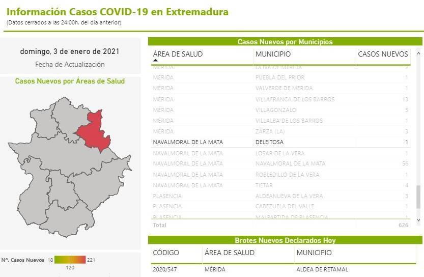 Un caso positivo de COVID-19 (enero 2021) - Deleitosa (Cáceres)