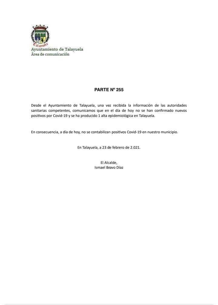 Libre de COVID-19 (febrero 2021) - Talayuela (Cáceres)