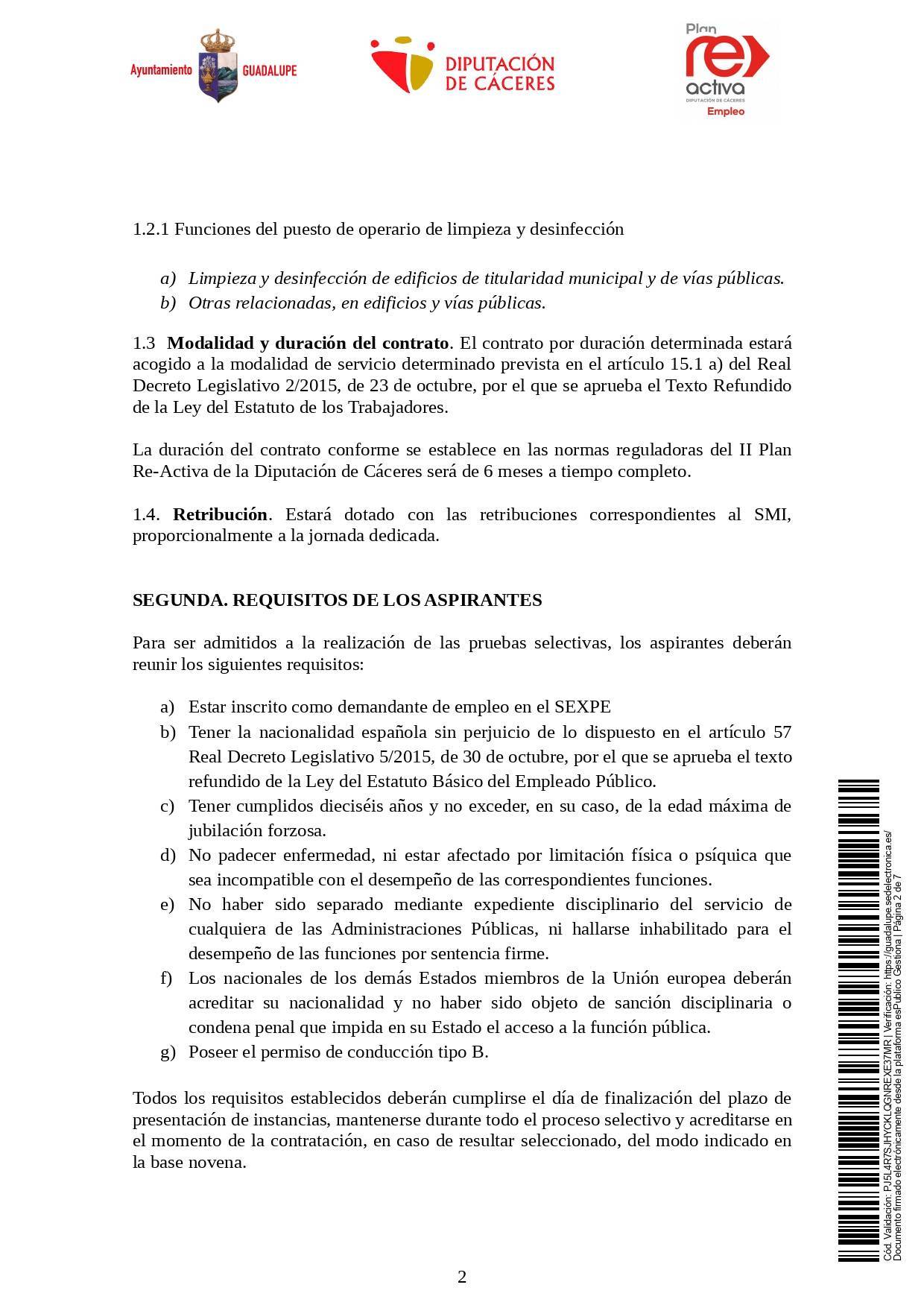 Un operario-a de servicios múltiples y dos operarios-as de limpieza (2021) - Guadalupe (Cáceres) 2