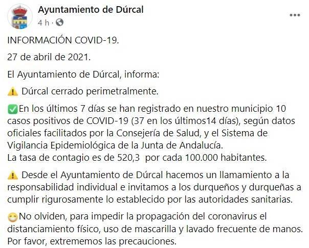37 casos positivos de COVID-19 (abril 2021) - Dúrcal (Granada)