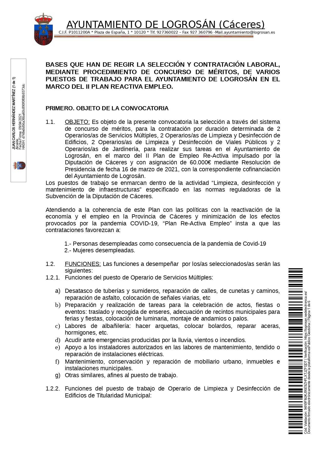Bases para 8 puestos de trabajo (2021) - Logrosán (Cáceres) 1