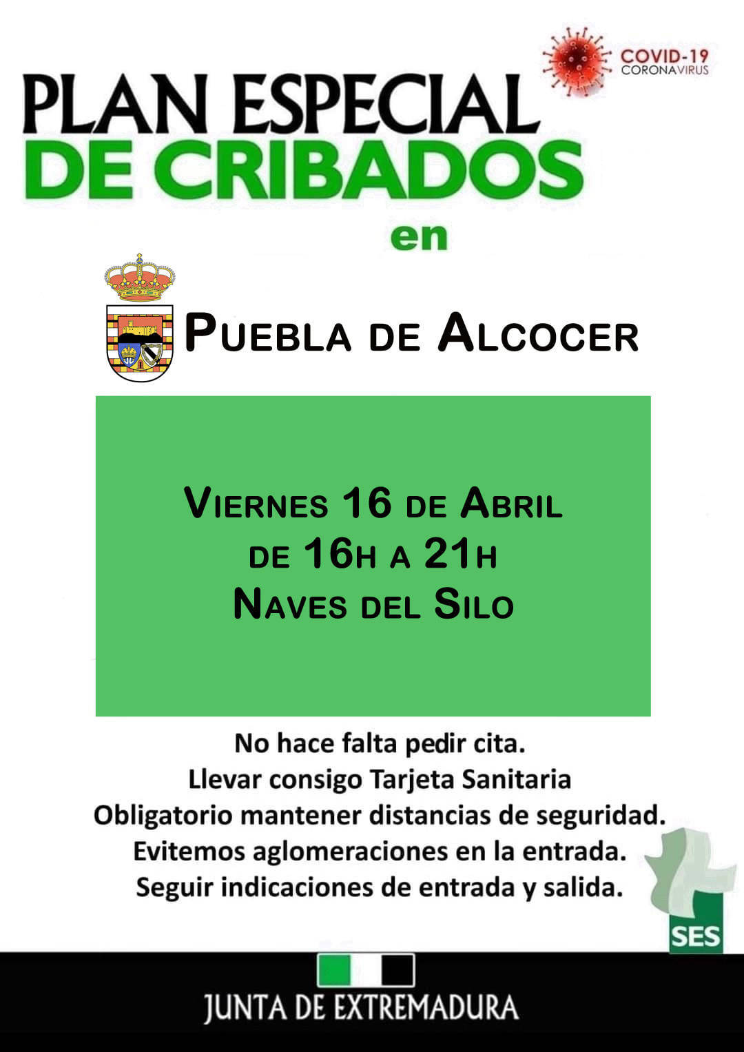 Cribado voluntario de COVID-19 (abril 2021) - Puebla de Alcocer (Badajoz)