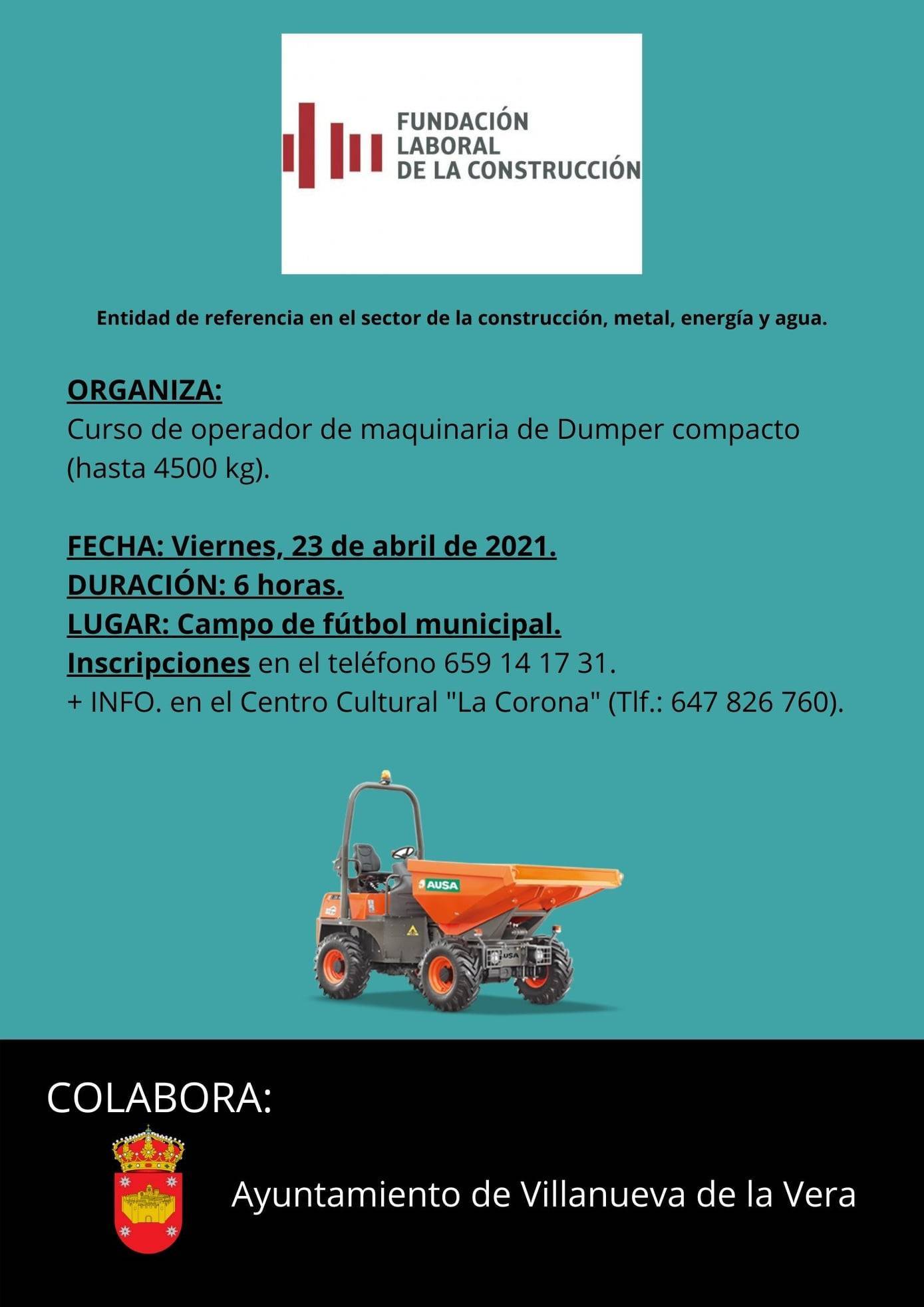 Curso de operador de maquinaria de dúmper compacto (2021) - Villanueva de la Vera (Cáceres)