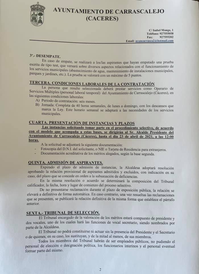 Operario-a de servicios múltiples (abril 2021) - Carrascalejo (Cáceres) 2