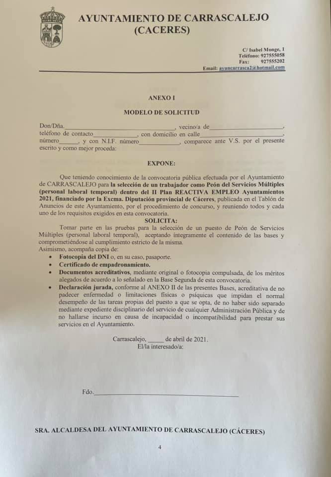 Operario-a de servicios múltiples (abril 2021) - Carrascalejo (Cáceres) 4