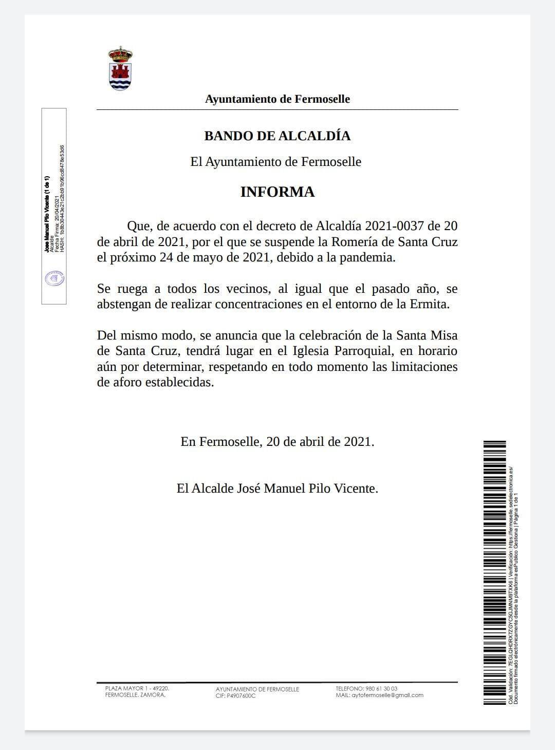 Se suspende la romería de Santa Cruz (2021) - Fermoselle (Zamora)