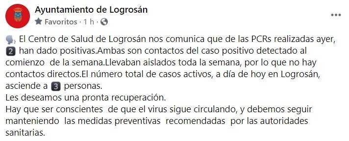 2 nuevos casos positivos de COVID-19 (mayo 2021) - Logrosán (Cáceres)