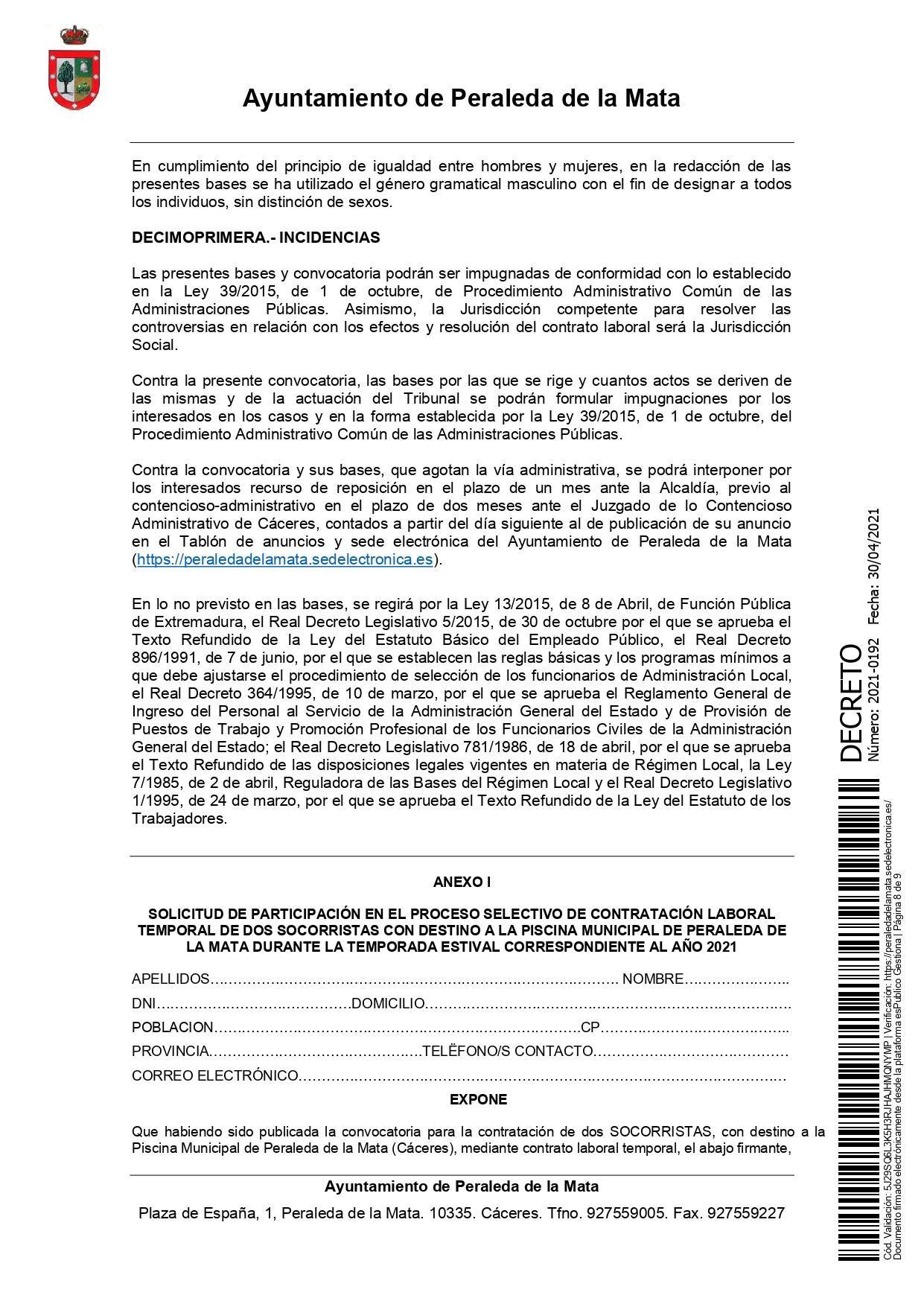 2 socorristas para la piscina municipal (2021) - Peraleda de la Mata (Cáceres) 8