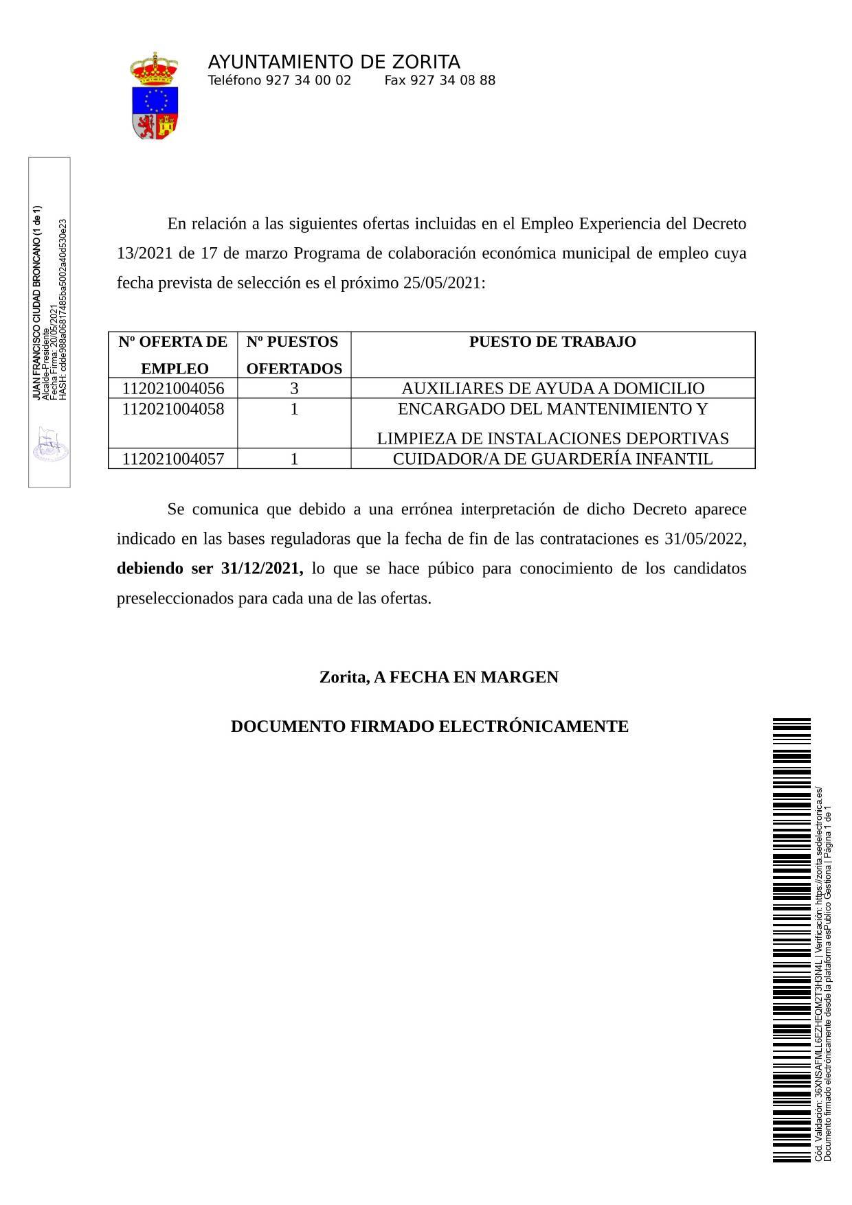 5 puestos de trabajo (2021) - Zorita (Cáceres) 1