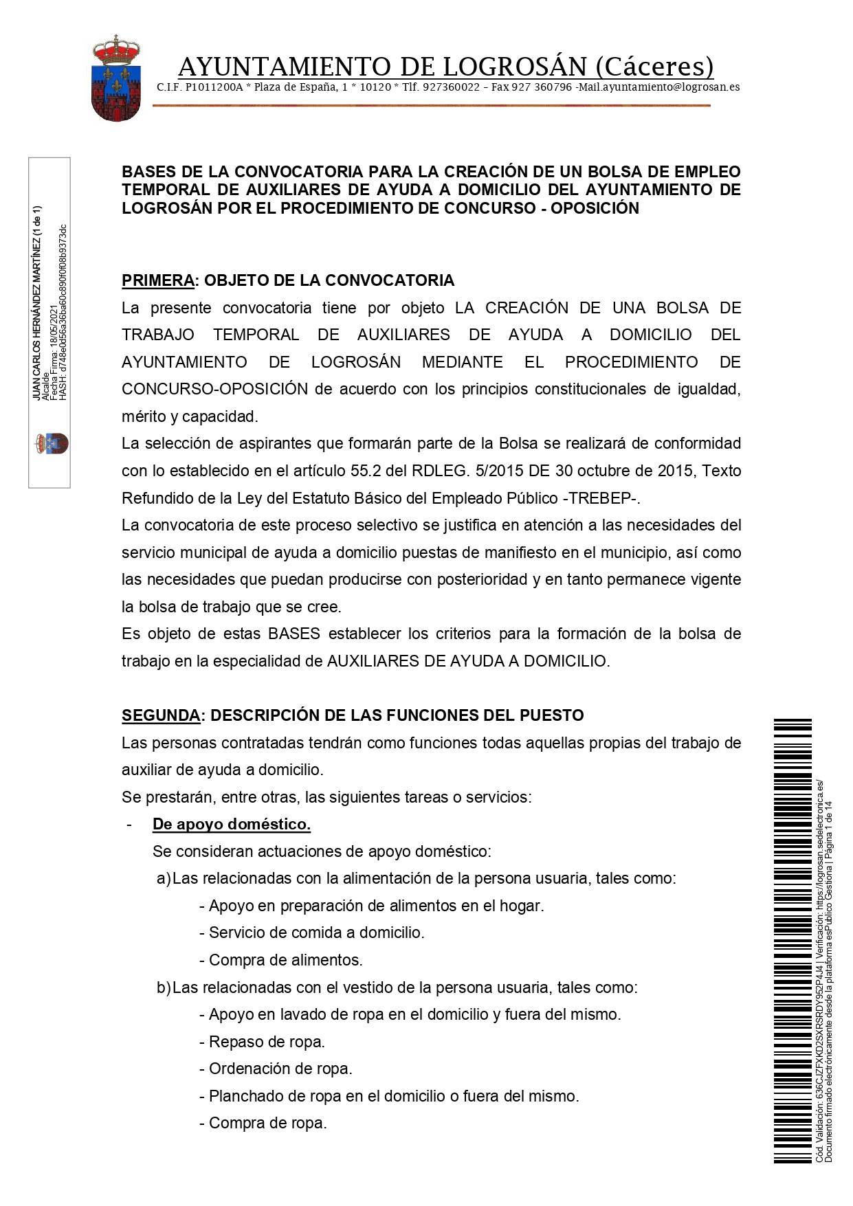 Bolsa de empleo de auxiliar de ayuda a domicilio (2021) - Logrosán (Cáceres) 1