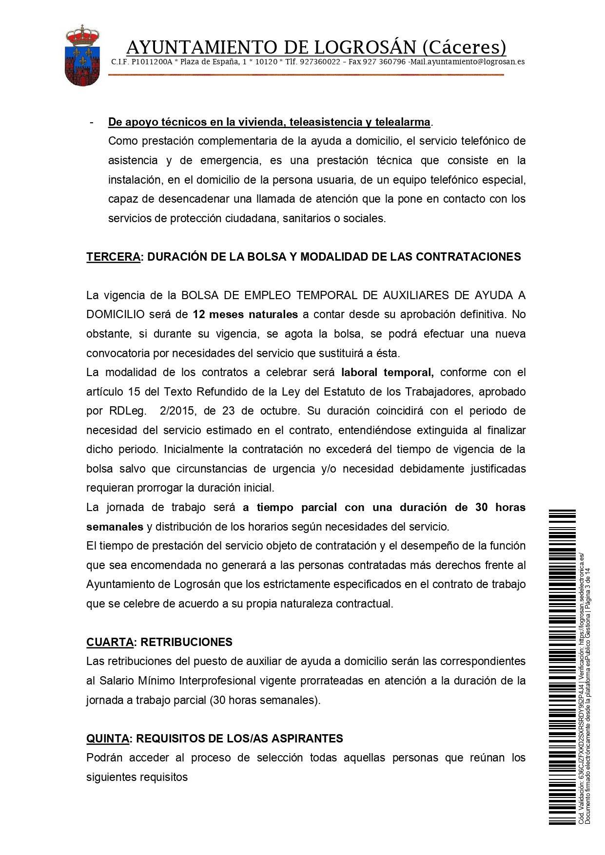 Bolsa de empleo de auxiliar de ayuda a domicilio (2021) - Logrosán (Cáceres) 3