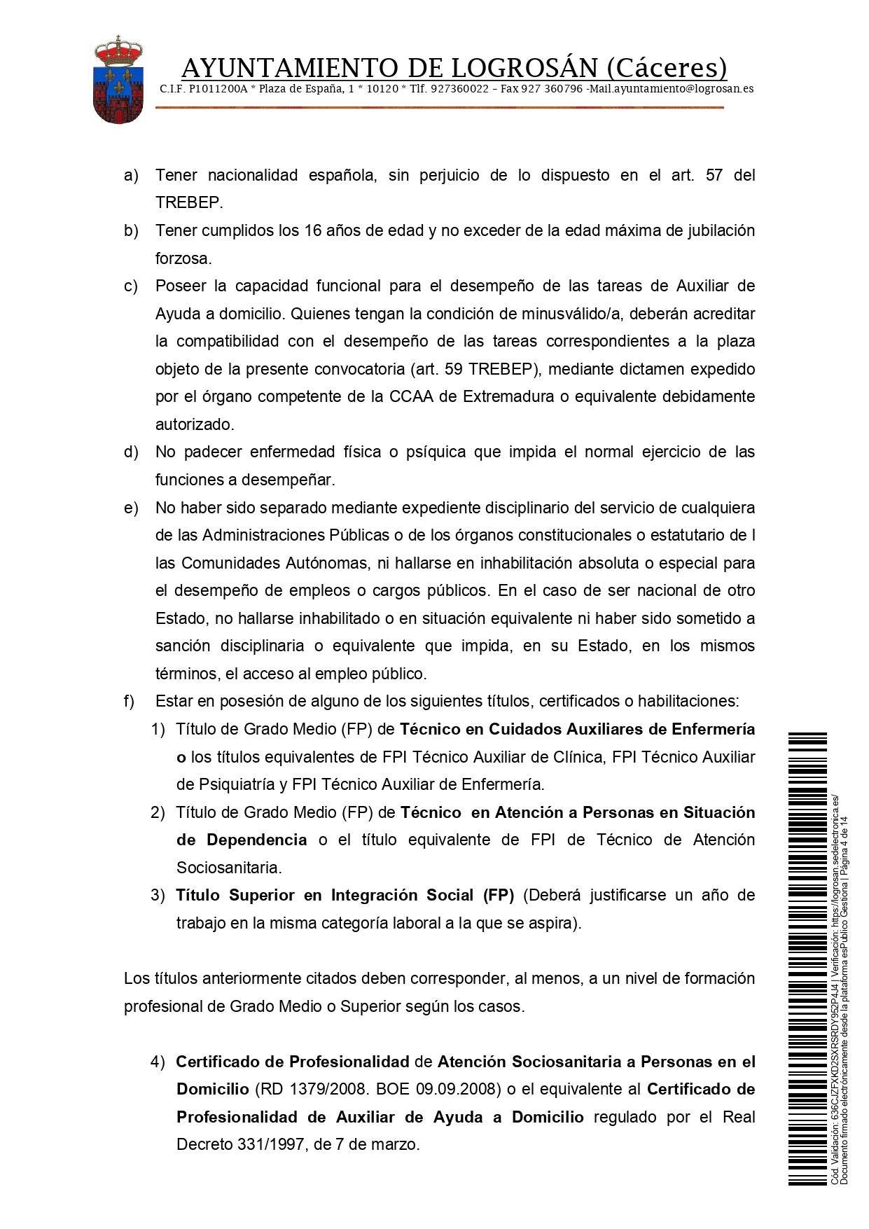 Bolsa de empleo de auxiliar de ayuda a domicilio (2021) - Logrosán (Cáceres) 4