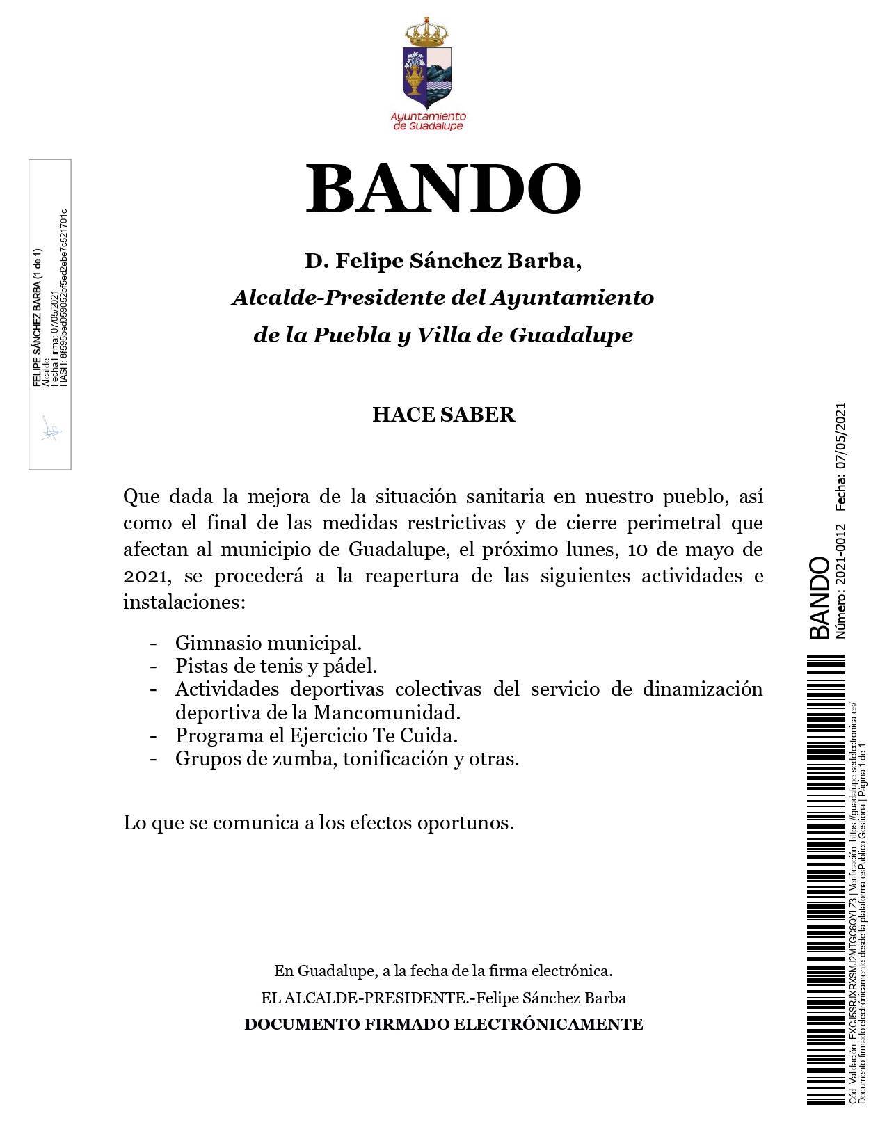 Fin del cierre perimetral y reapertura de actividades e instalaciones (mayo 2021) - Guadalupe (Cáceres)