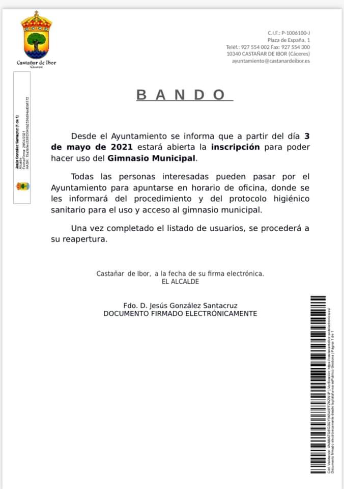 Reapertura del gimnasio municipal (mayo 2021) - Castañar de Ibor (Cáceres)