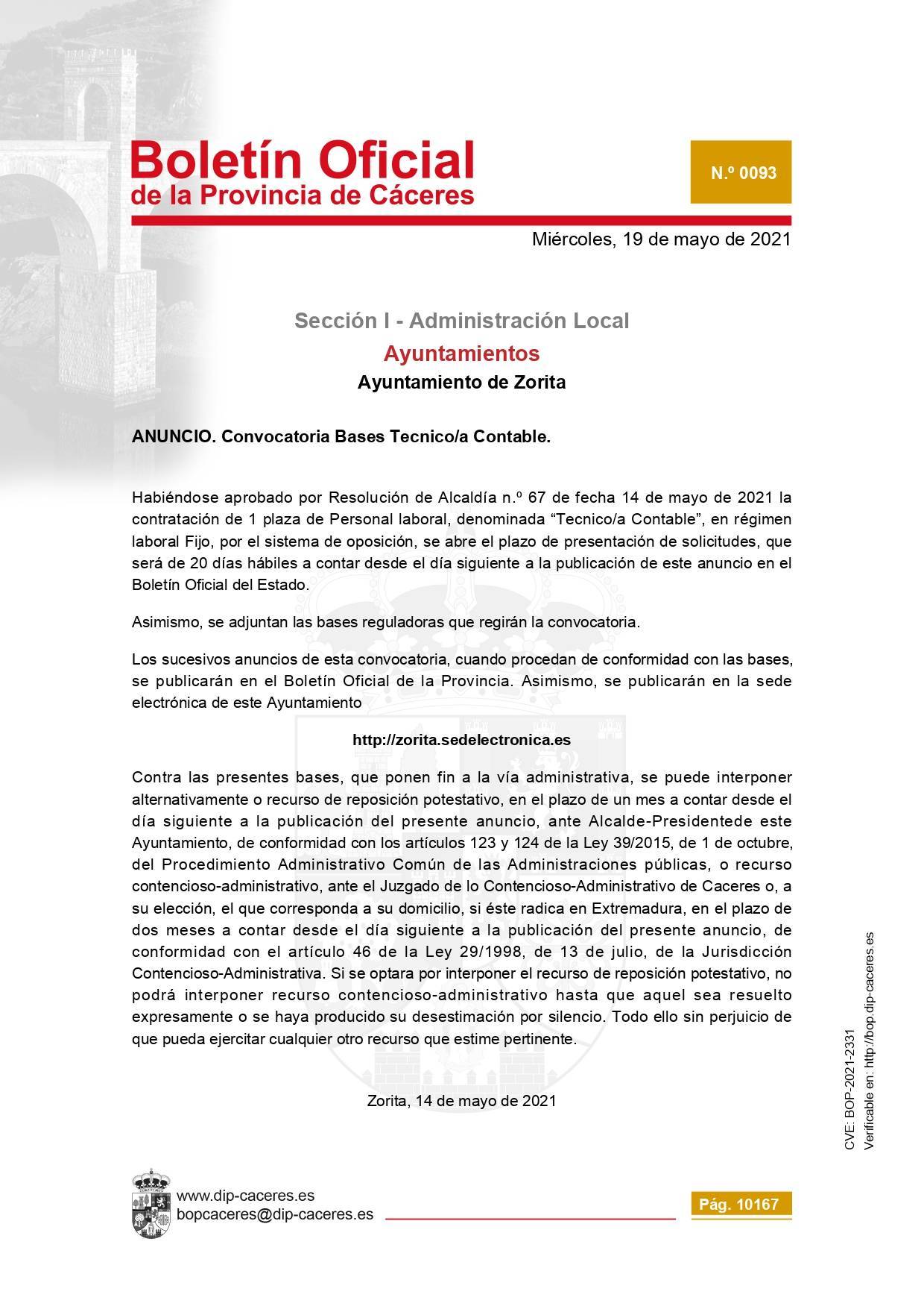 Técnico-a contable (2021) - Zorita (Cáceres) 1
