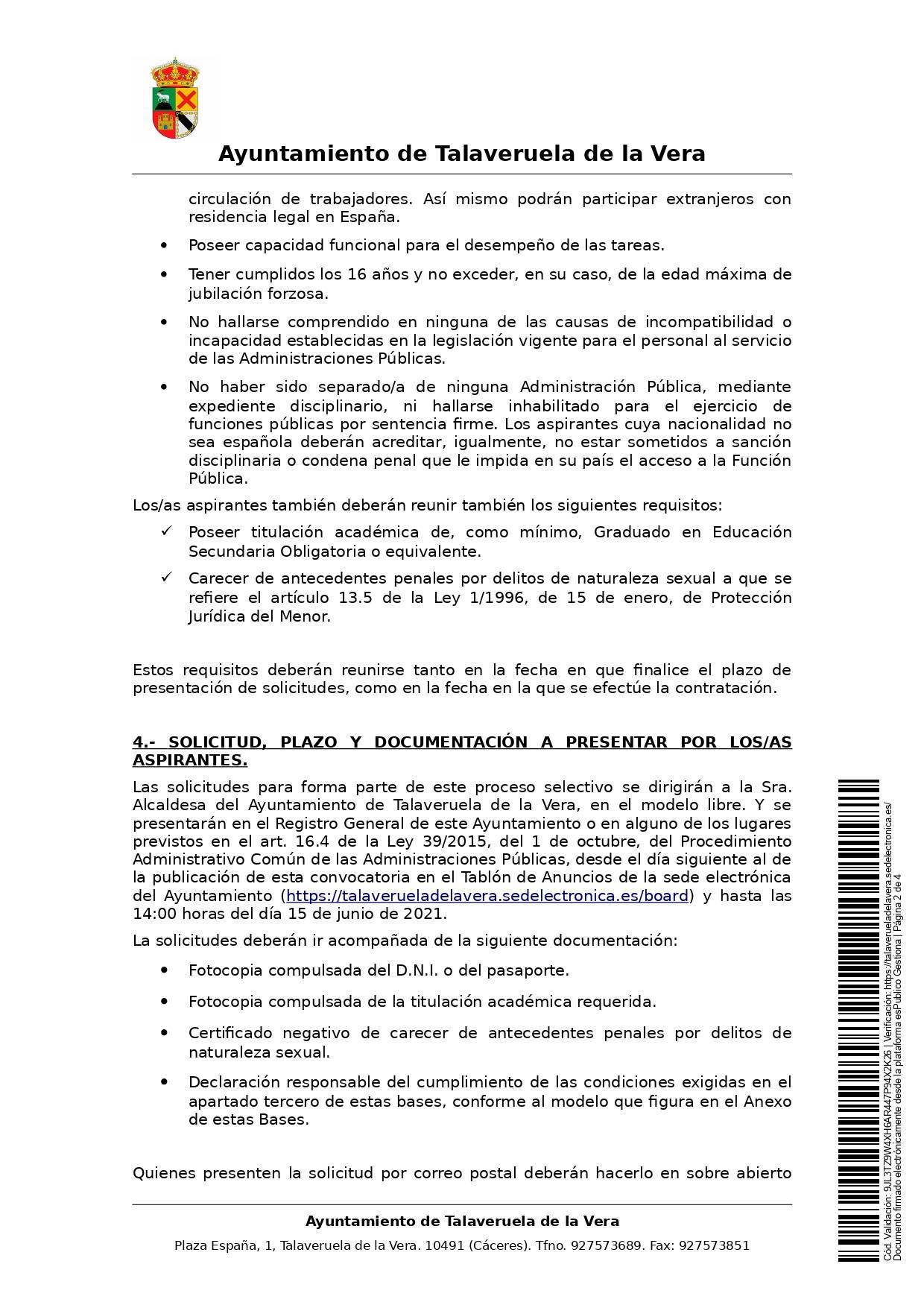 2 taquilleros-as para la piscina municipal (2021) - Talaveruela de la Vera (Cáceres) 2