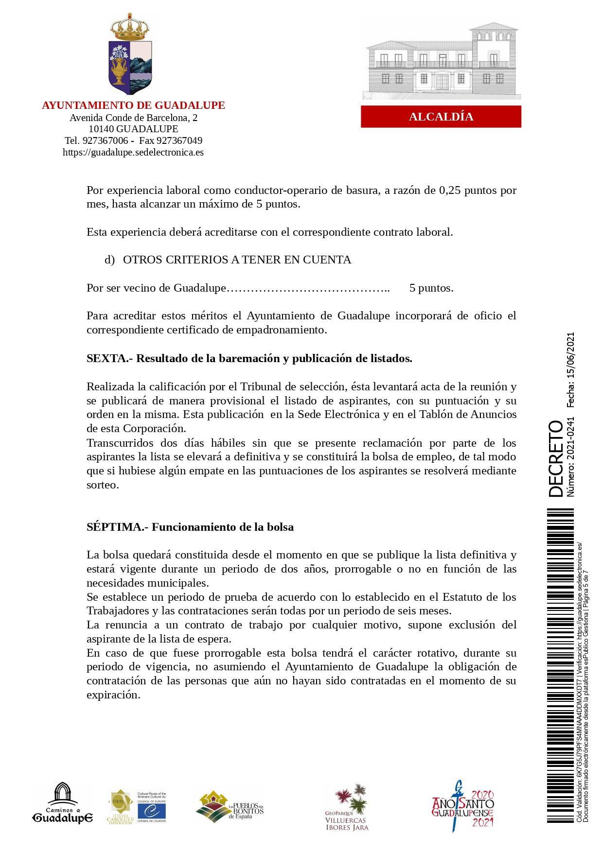 Bolsa de conductores-operarios de recogida de RSU (2021) - Guadalupe (Cáceres) 5