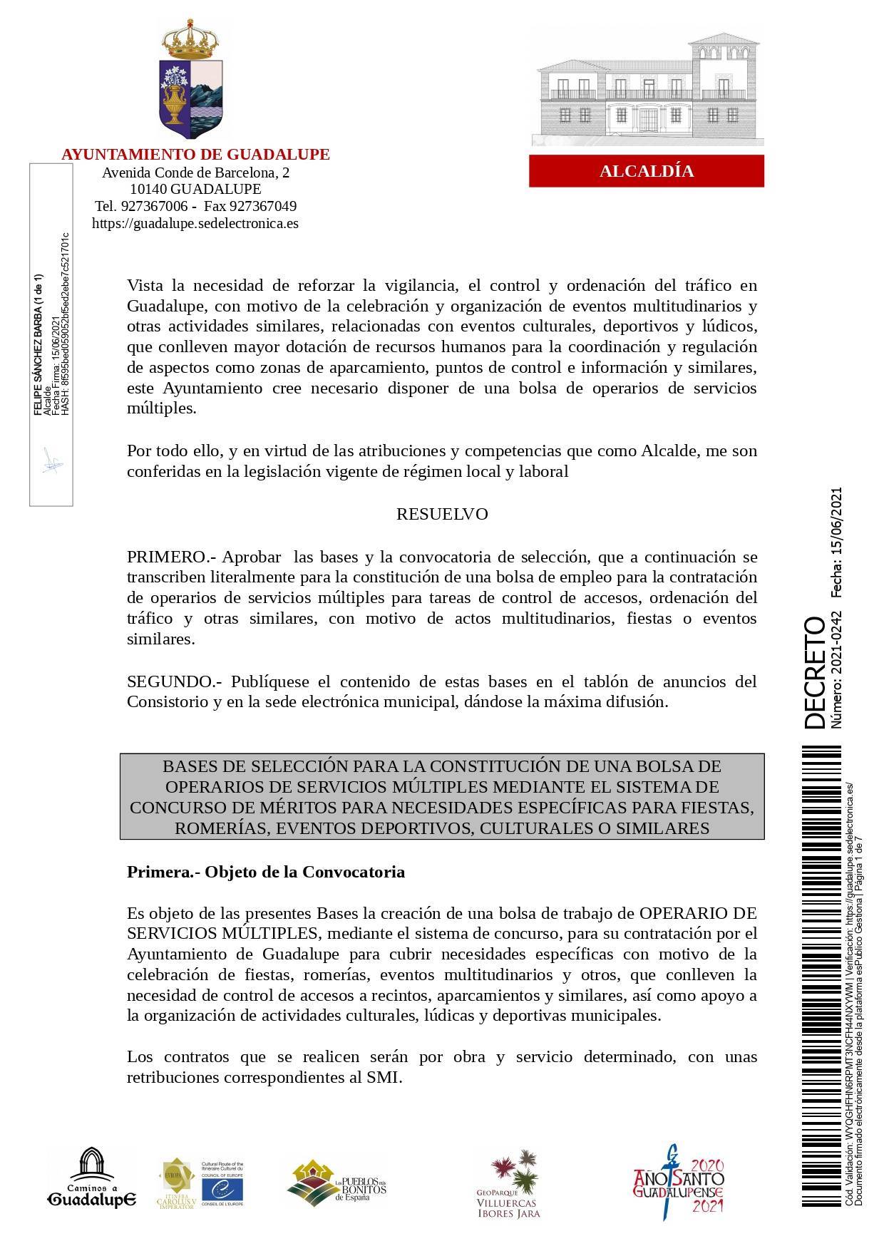 Bolsa de operarios de servicios múltiples para eventos (2021) - Guadalupe (Cáceres) 1
